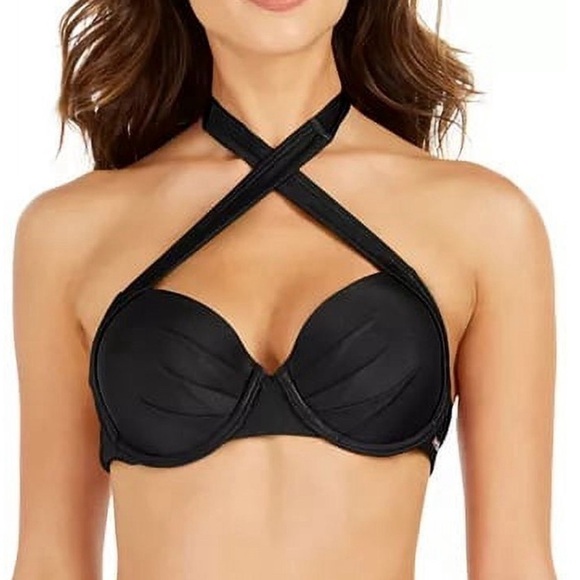 Calvin Klein Women's Pleated Convertible Underwire Bikini Top Swimsuit Black - Picture 3 of 11